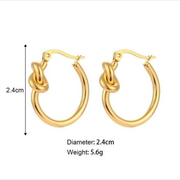 NEW KNOT 18K GOLD HOOP EARRINGS, BEAUTIFUL EARRINGS, CUTE EARRINGS. - Picture 8 of 8